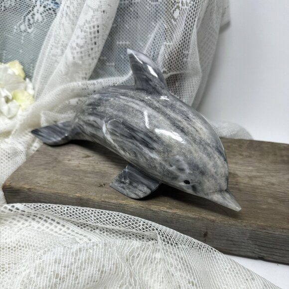 Handcrafted Marble Dolphin Sculpture  9-1/2" by 4-1/2" 2.50 lb - Picture 3 of 9